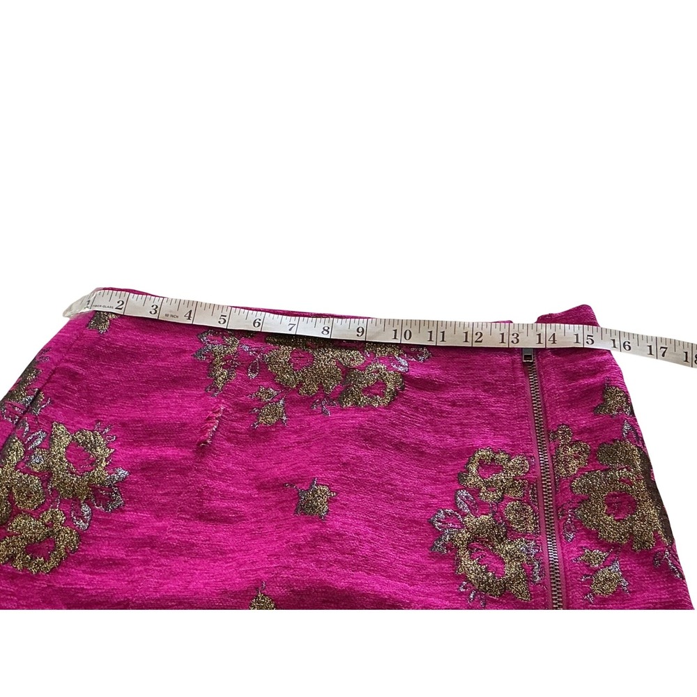 Free People Pink Gold Floral Brocade Side Zip Mini Skirt Size 4 OB1054173 - Picture 9 of 12